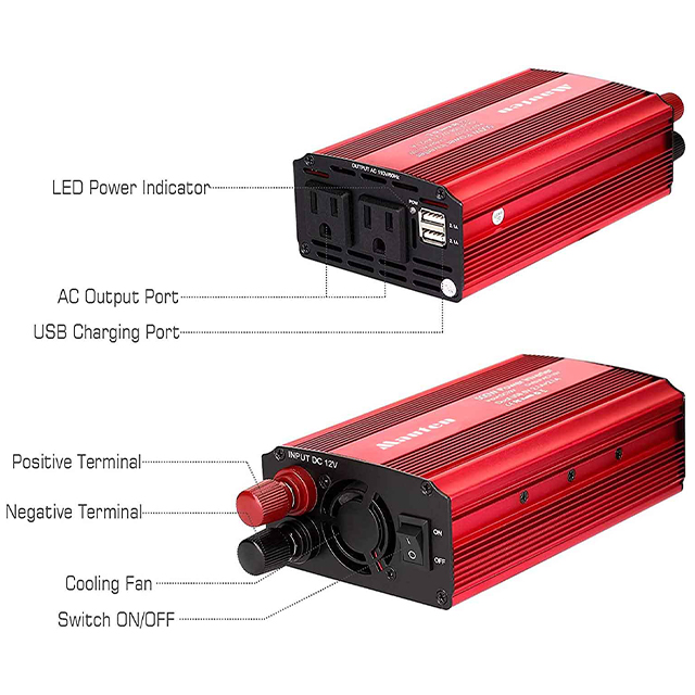 500W 车载逆变器 DC 12V 至 110V 修正正弦波电源 12V 至 220V 车载逆变器，带双 USB 车载适配器
