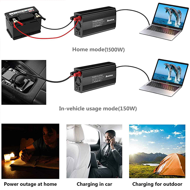 高频1500W带通用插座DC 12V 24V 48V转交流 100v 110v 220v240V车载逆变器离网修正正弦波